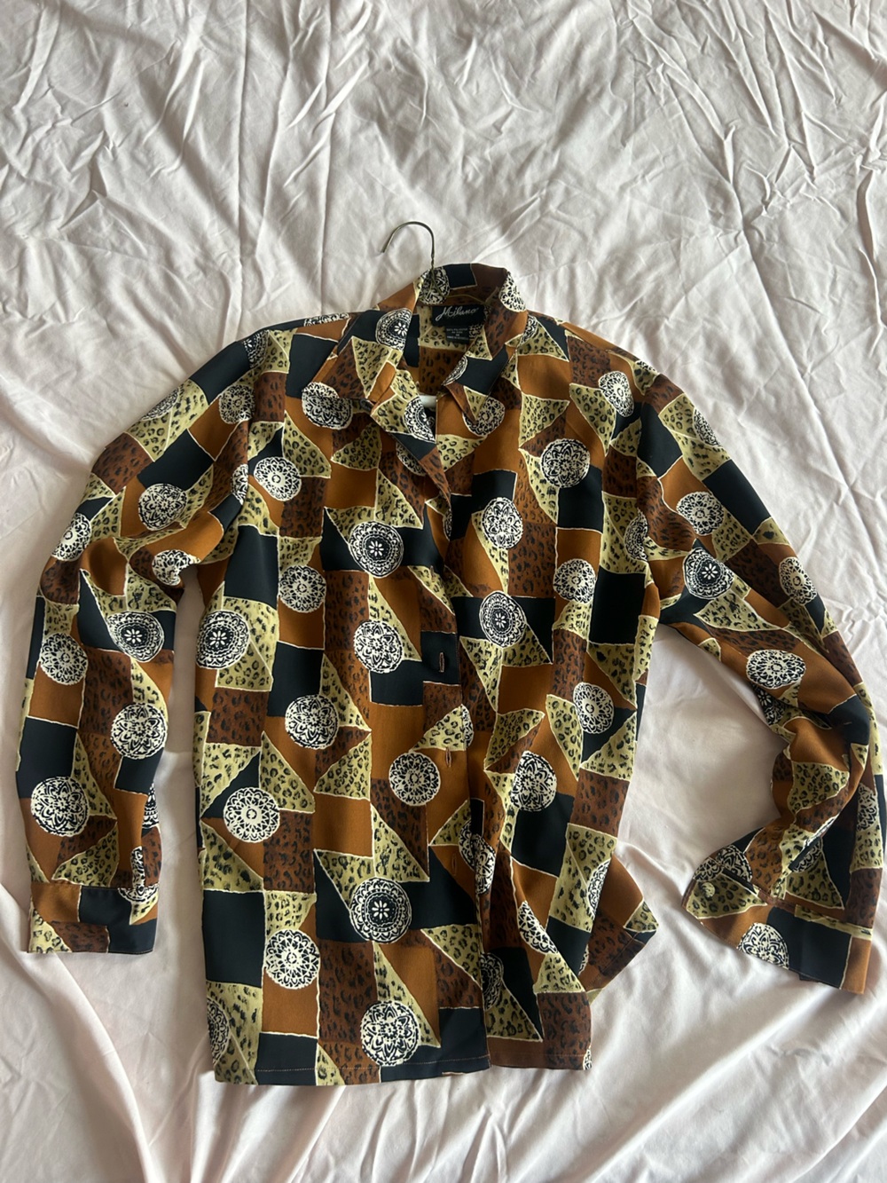 Milano Geometric Print Button-Down Shirt in Brown, Black & Cream